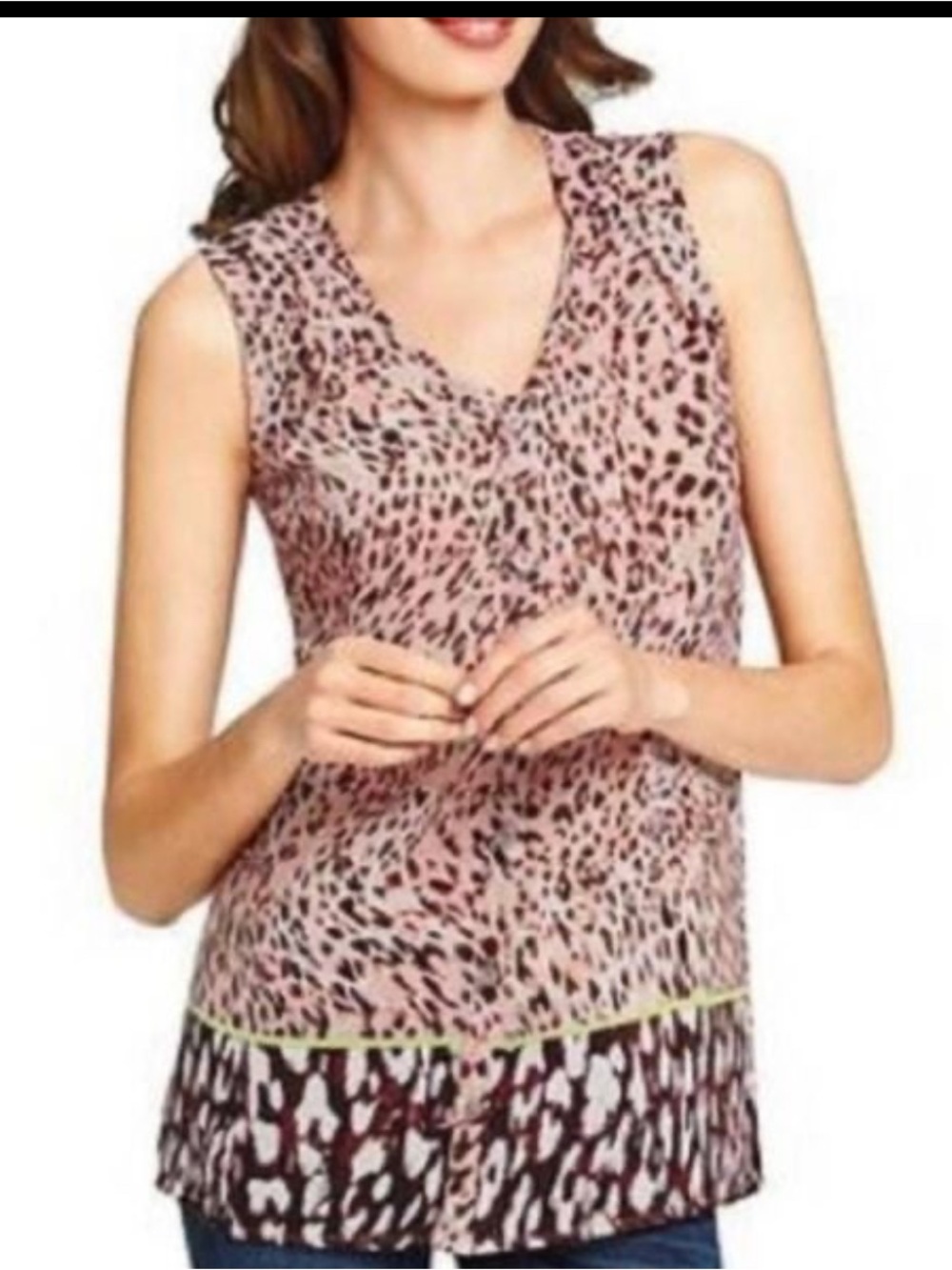 CAbi #108 Pink Leopard Print V-Neck Sleeveless Tank Top